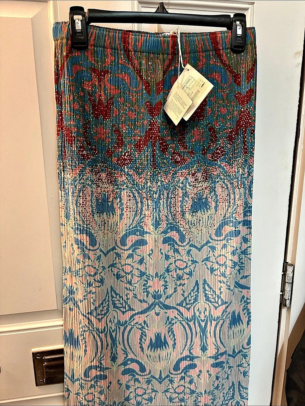Issey Miyake Pleated Midi Skirt in Blue & Red Size 4 NWT